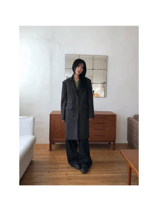 Single Check Wool Long Coat