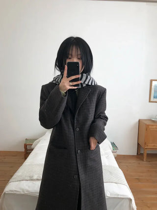 Single Check Wool Long Coat