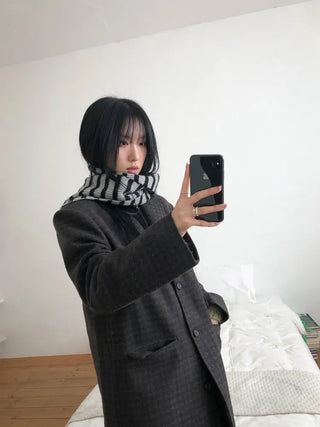 Single Check Wool Long Coat