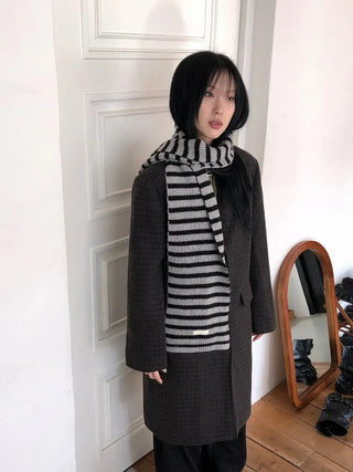 Single Check Wool Long Coat