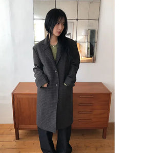 Single Check Wool Long Coat