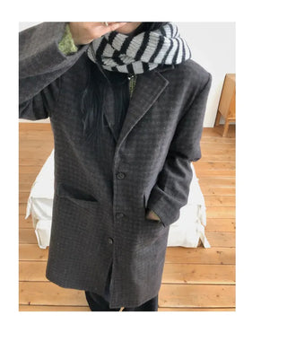 Single Check Wool Long Coat