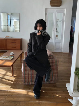 Single Check Wool Long Coat