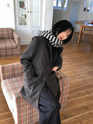 Single Check Wool Long Coat