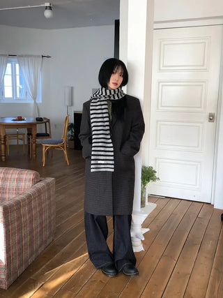 Single Check Wool Long Coat