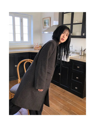 Check wool non-faded wide jeans