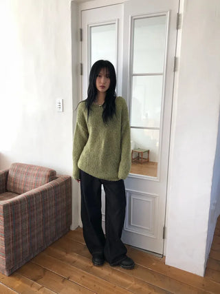 Check wool non-faded wide jeans