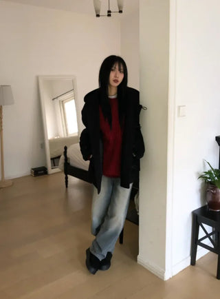 Furmue Wool Hooded Half Coat