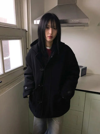 Furmue Wool Hooded Half Coat