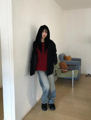 Furmue Wool Hooded Half Coat