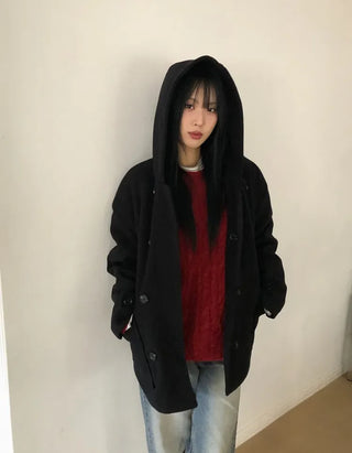Furmue Wool Hooded Half Coat
