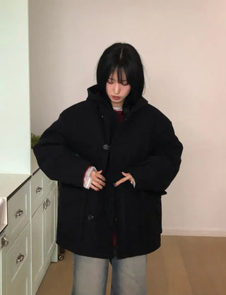Furmue Wool Hooded Half Coat