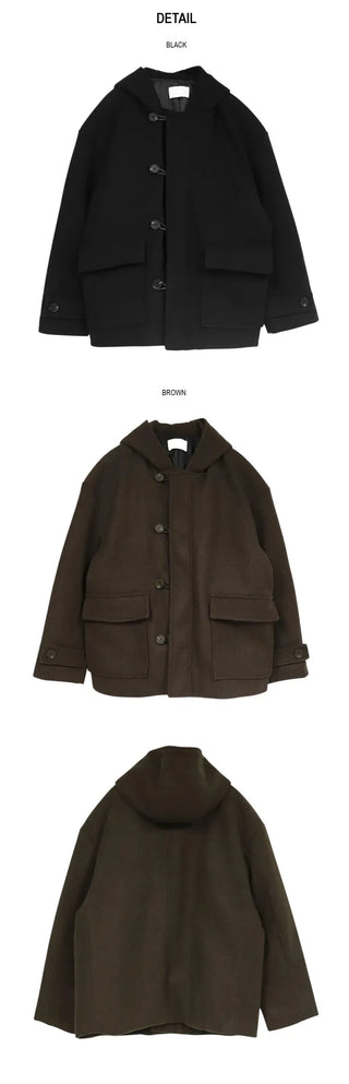 Furmue Wool Hooded Half Coat