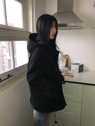 Furmue Wool Hooded Half Coat
