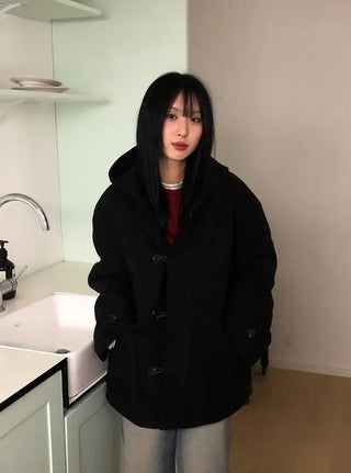 Furmue Wool Hooded Half Coat