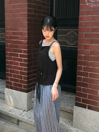 Striped String Banding Wide Pants