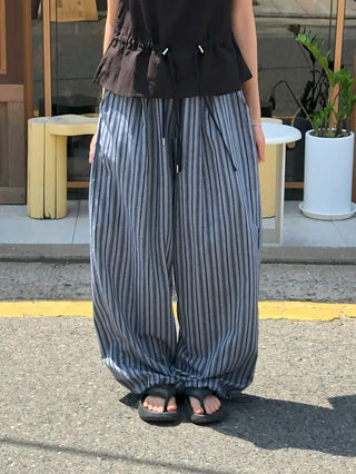 Striped String Banding Wide Pants