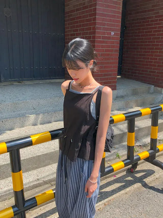 Striped String Banding Wide Pants