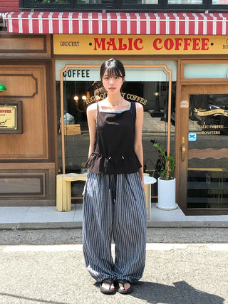 Striped String Banding Wide Pants
