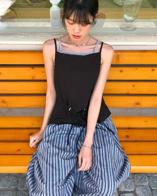 Striped String Banding Wide Pants