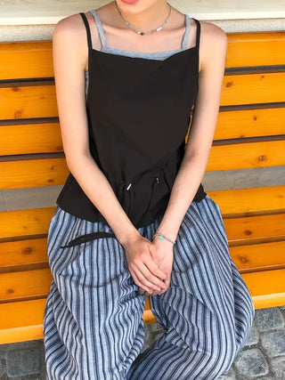 Striped String Banding Wide Pants