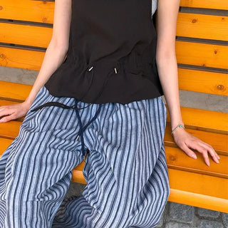 Striped String Banding Wide Pants