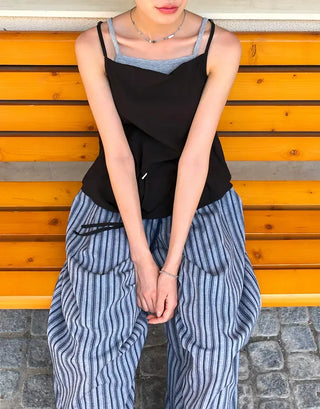 Striped String Banding Wide Pants