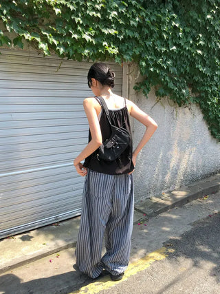 Striped String Banding Wide Pants