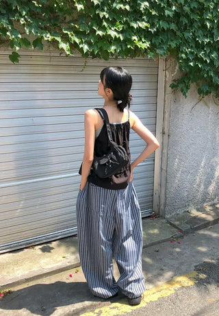 Striped String Banding Wide Pants