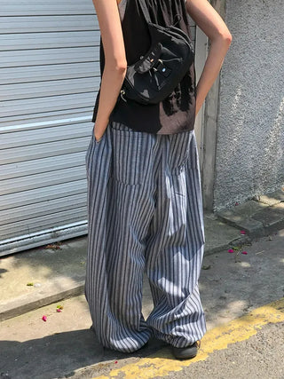 Striped String Banding Wide Pants