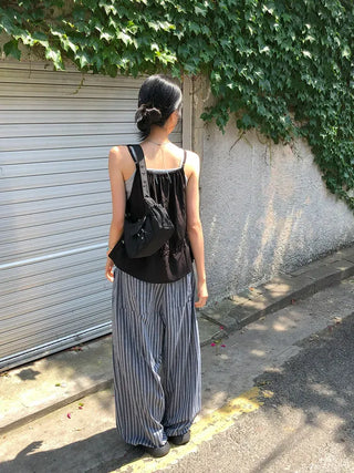 Striped String Banding Wide Pants