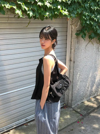 Striped String Banding Wide Pants