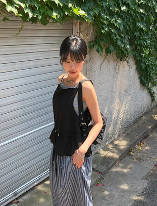 Striped String Banding Wide Pants