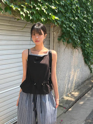 Striped String Banding Wide Pants