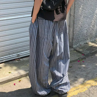 Striped String Banding Wide Pants