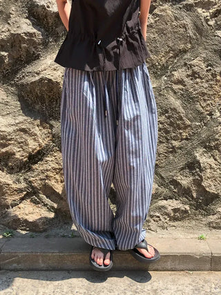 Striped String Banding Wide Pants