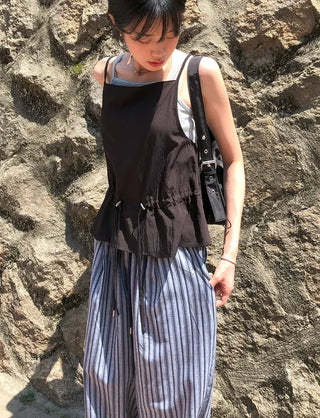 Striped String Banding Wide Pants
