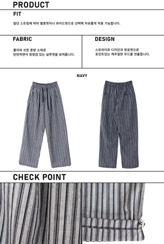 Striped String Banding Wide Pants