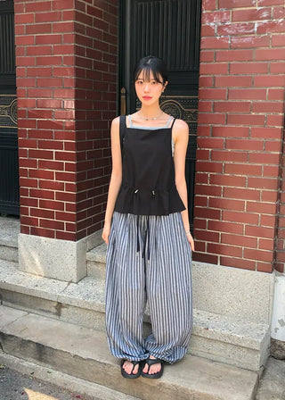 Striped String Banding Wide Pants
