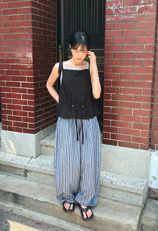 Striped String Banding Wide Pants