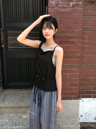 Striped String Banding Wide Pants