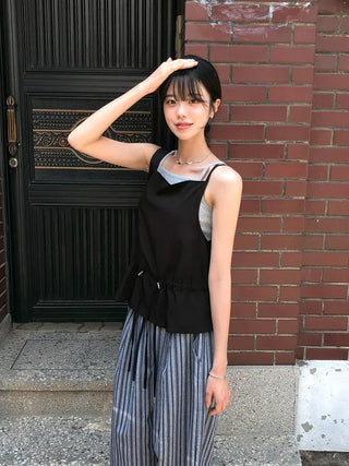Striped String Banding Wide Pants