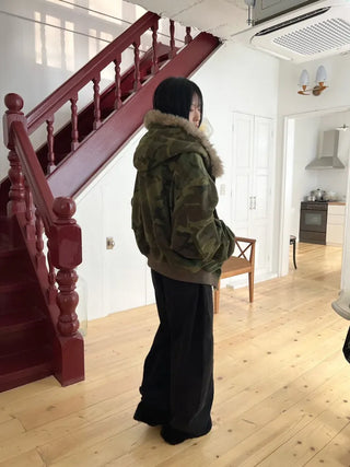 Reversible camo fur jacket