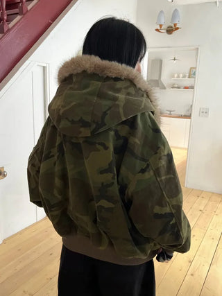 Reversible camo fur jacket