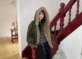 Reversible camo fur jacket