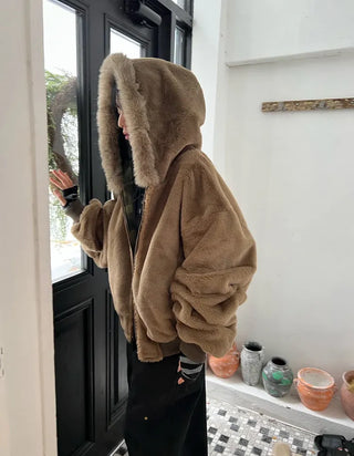 Reversible camo fur jacket