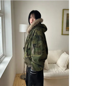 Reversible camo fur jacket
