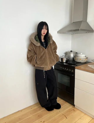 Reversible camo fur jacket