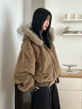 Reversible camo fur jacket