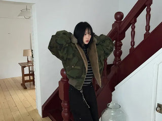 Reversible camo fur jacket
